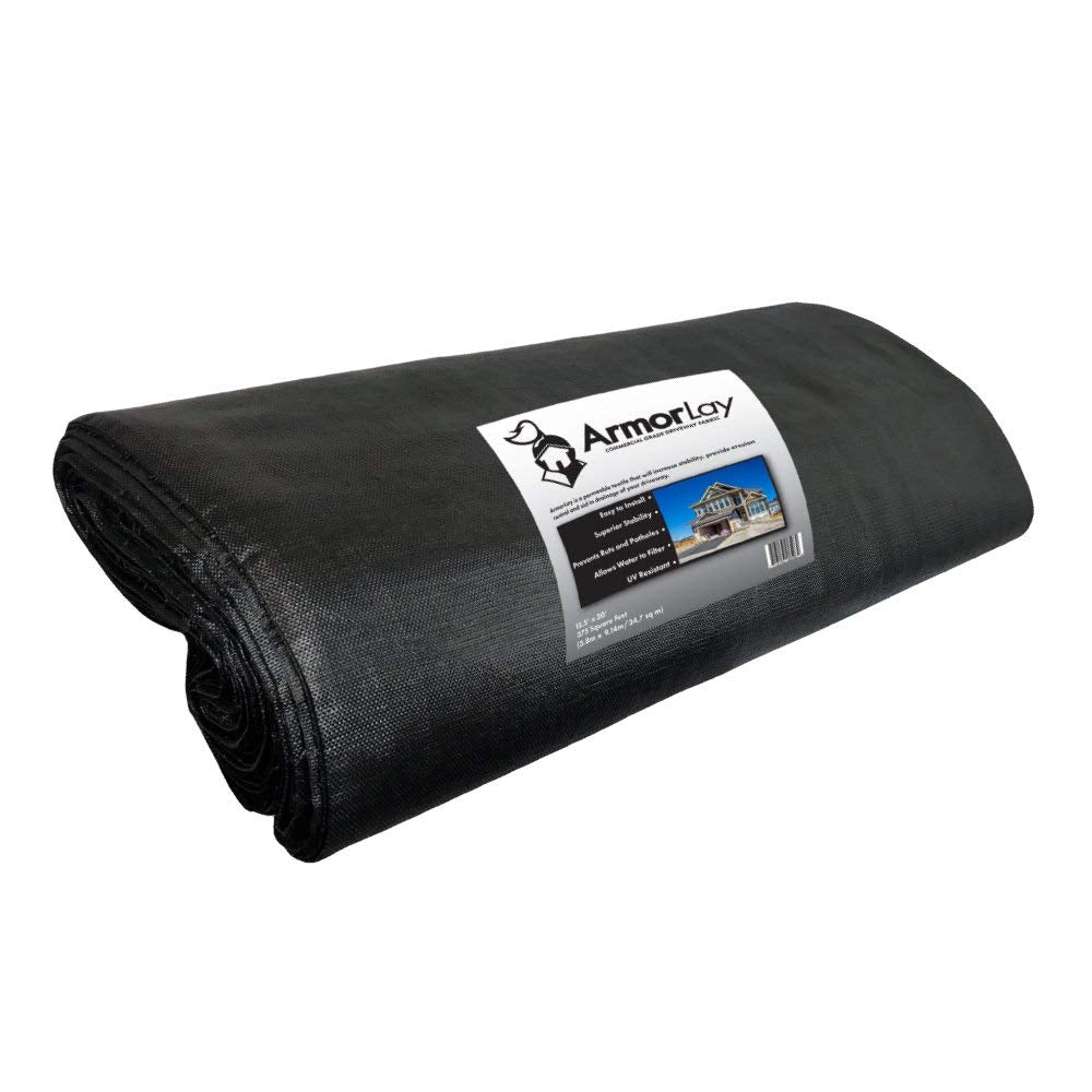 Garden Armor ArmorLay ground stabilization fabric roll shows heavy-duty underlayment for durable driveways