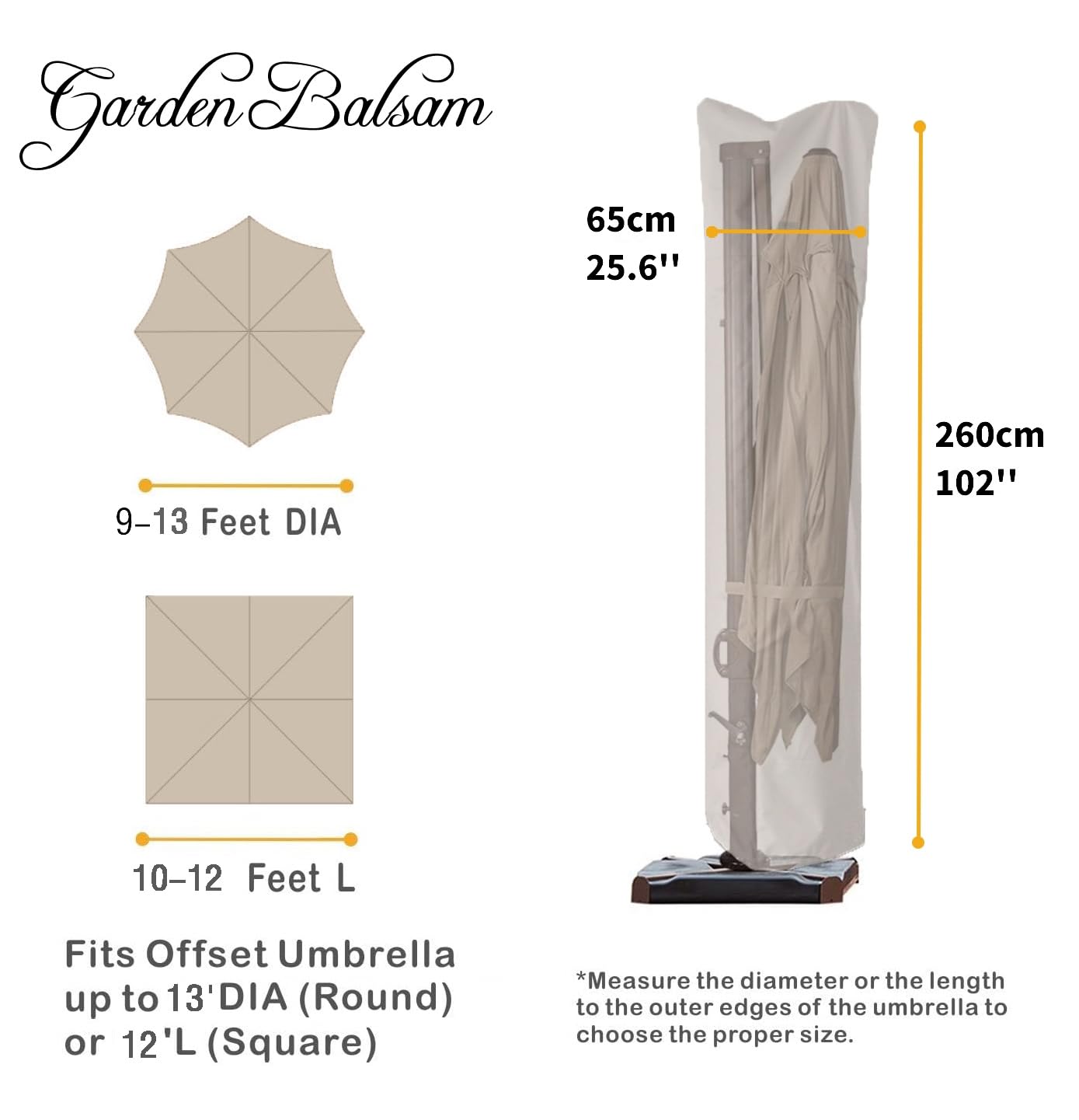 Garden Balsam curved cantilever umbrella cover protects curved poles from weather.