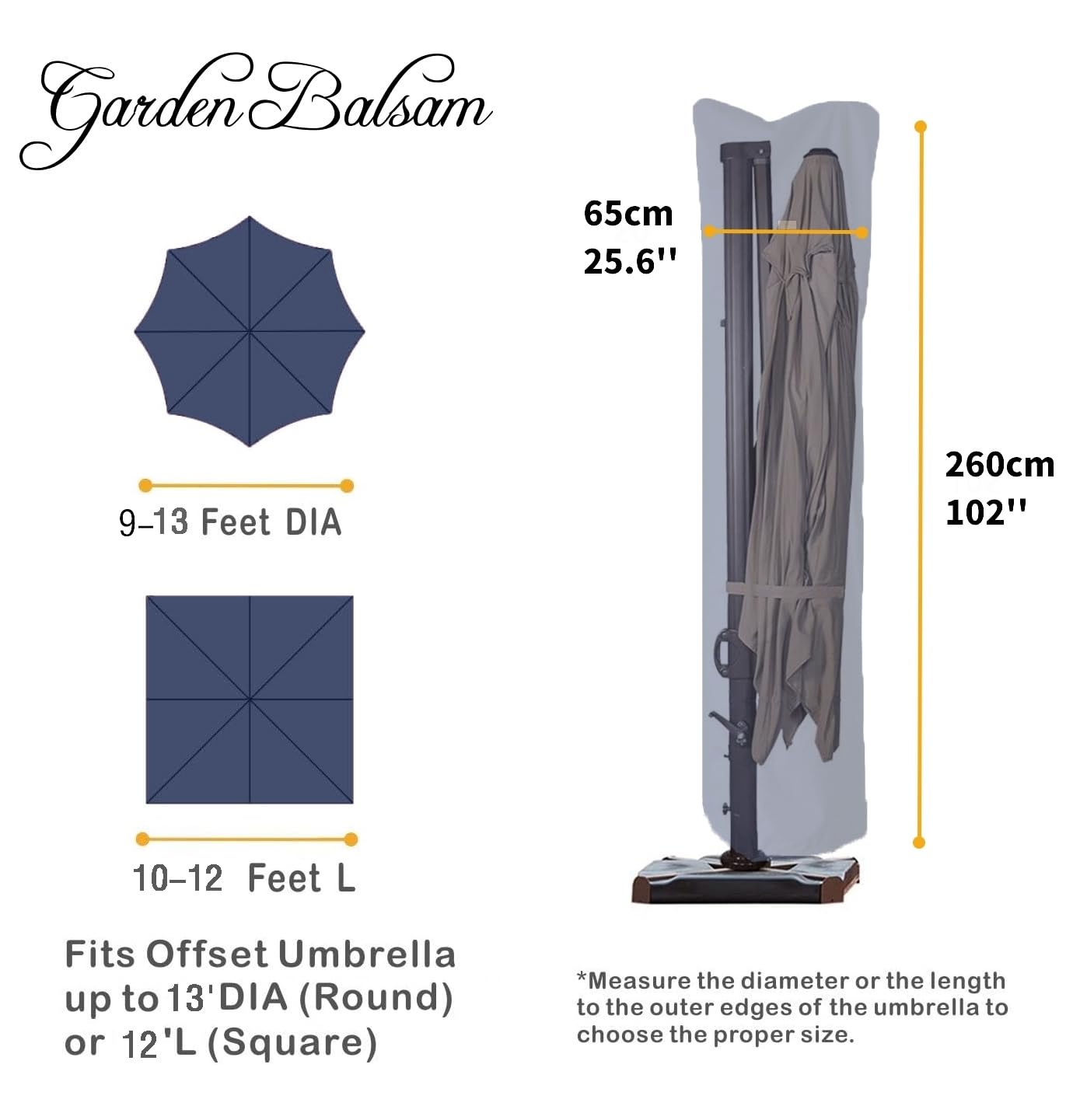 Garden Balsam offset cantilever umbrella cover fits curved and straight poles securely.