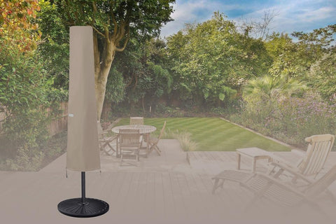 Garden Balsam umbrella cover stored neatly after use
