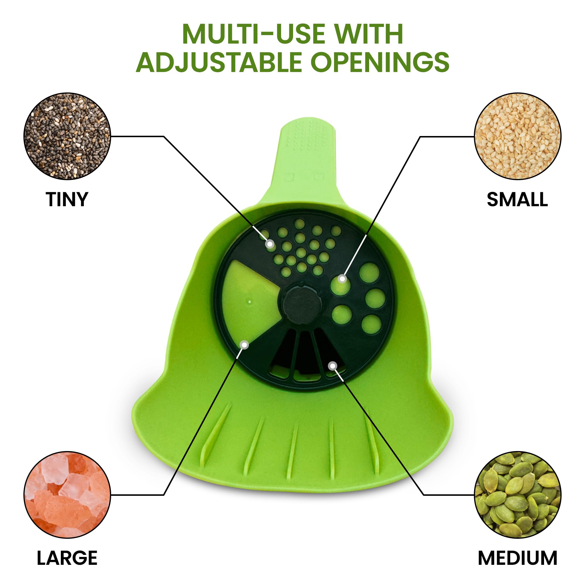 Garden Guru adjustable twist cap closeup enabling controlled spreading of seeds and fertilizer