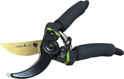 Garden Guru bypass loppers with high-carbon steel blades handle thick branches.