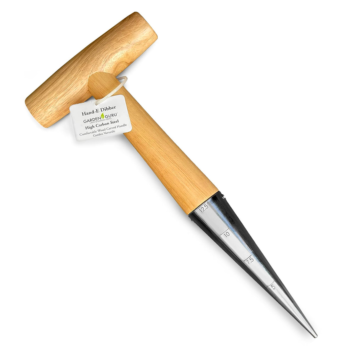 Garden Guru dibber with sharp spike for precise bulb planting.