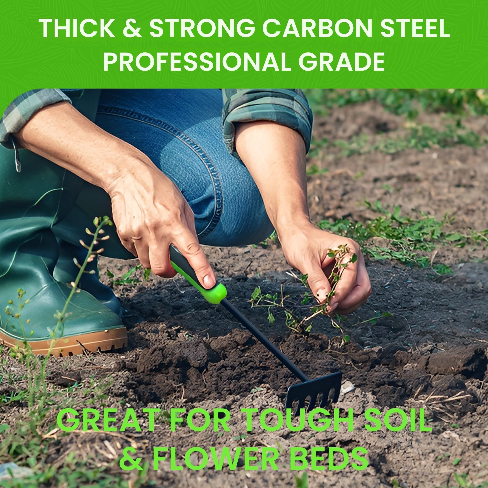 Garden Guru Carbon Steel Tines deliver durable soil work around delicate plants.