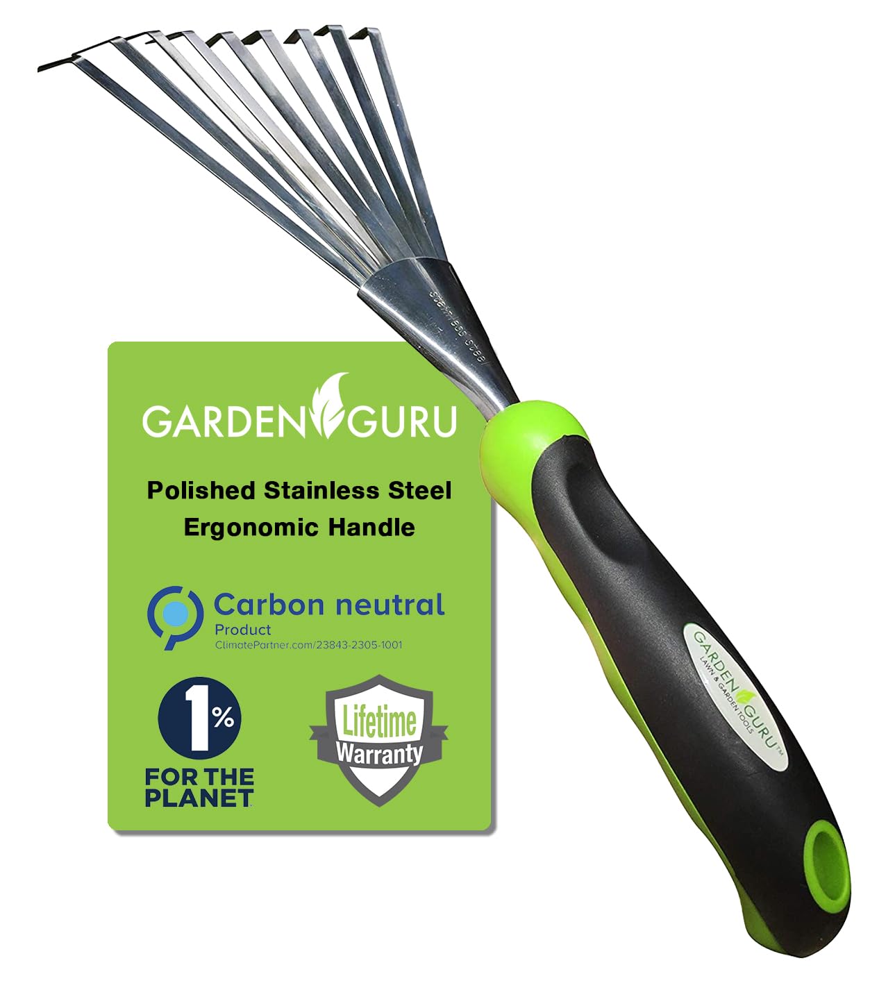 Garden Guru hand rake stainless steel for precise bed work and easy soil loosening