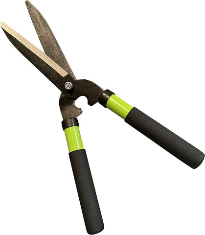 Garden Guru hedge shears blade close-up showing sharp high carbon steel blades for clean cuts.
