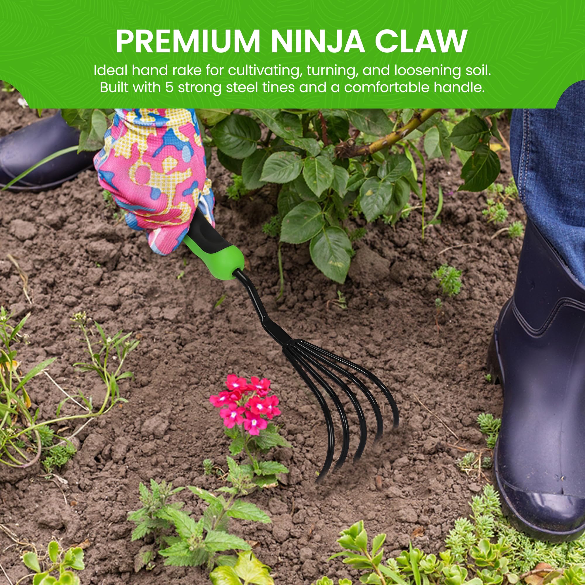 Garden Guru large tines break tough soil with precision and ease.