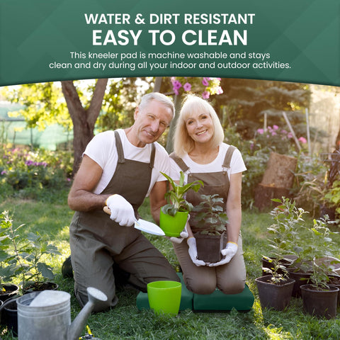 Garden Guru kneeler pad is machine washable for easy cleanup after gardening.