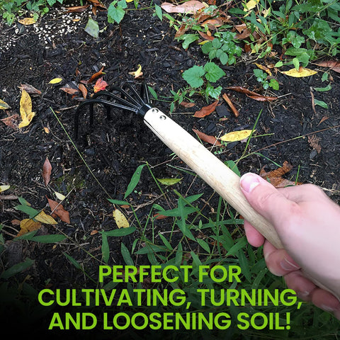 Garden Guru Ninja Claw tines close-up showing clay and rocky soil action