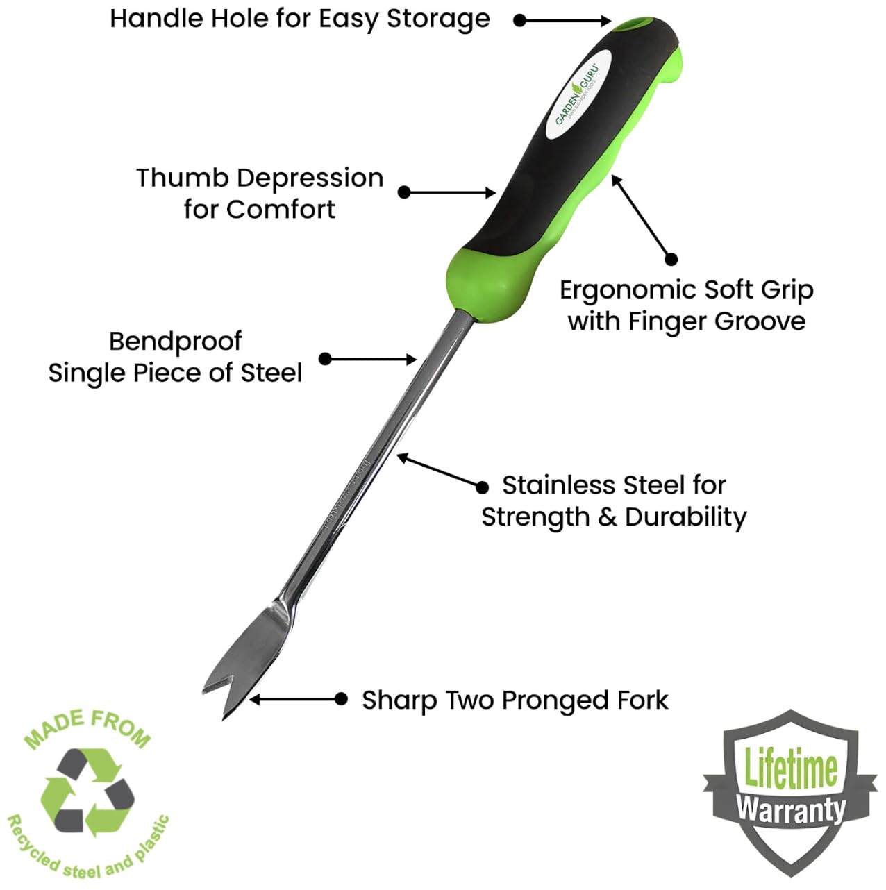 Garden Guru root-removal tool designed to lift weeds without disturbing nearby plants