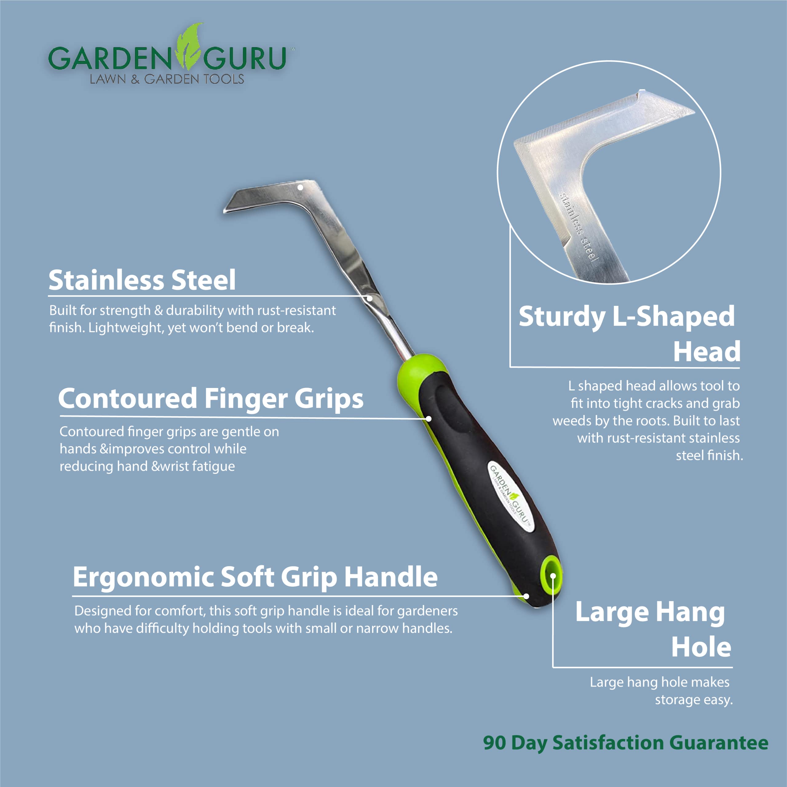 Garden Guru weeder with large hang hole for easy storage