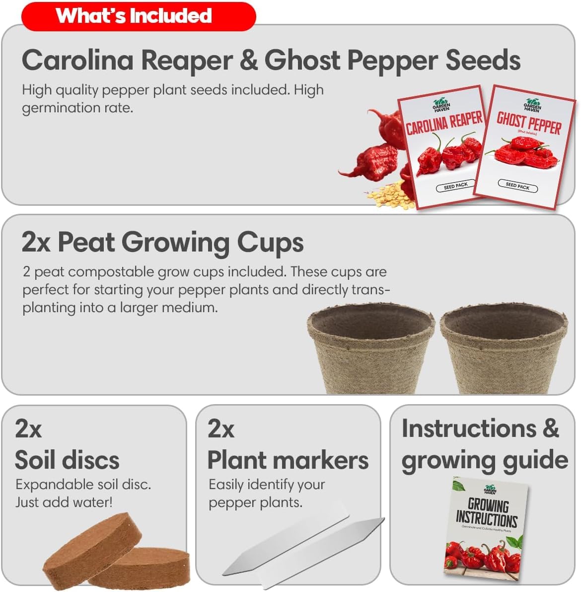 Garden Haven all-in-one starter kit in-use setup with peat cups and coco discs