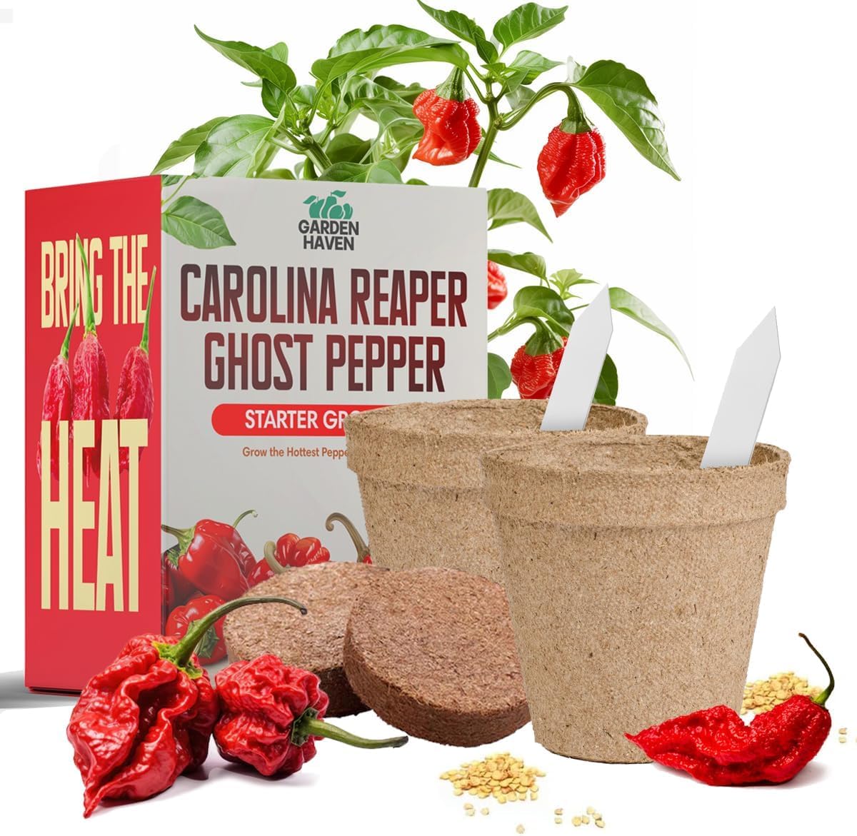 Garden Haven Carolina Reaper Ghost Grow Kit front view showing seeds for an easy start