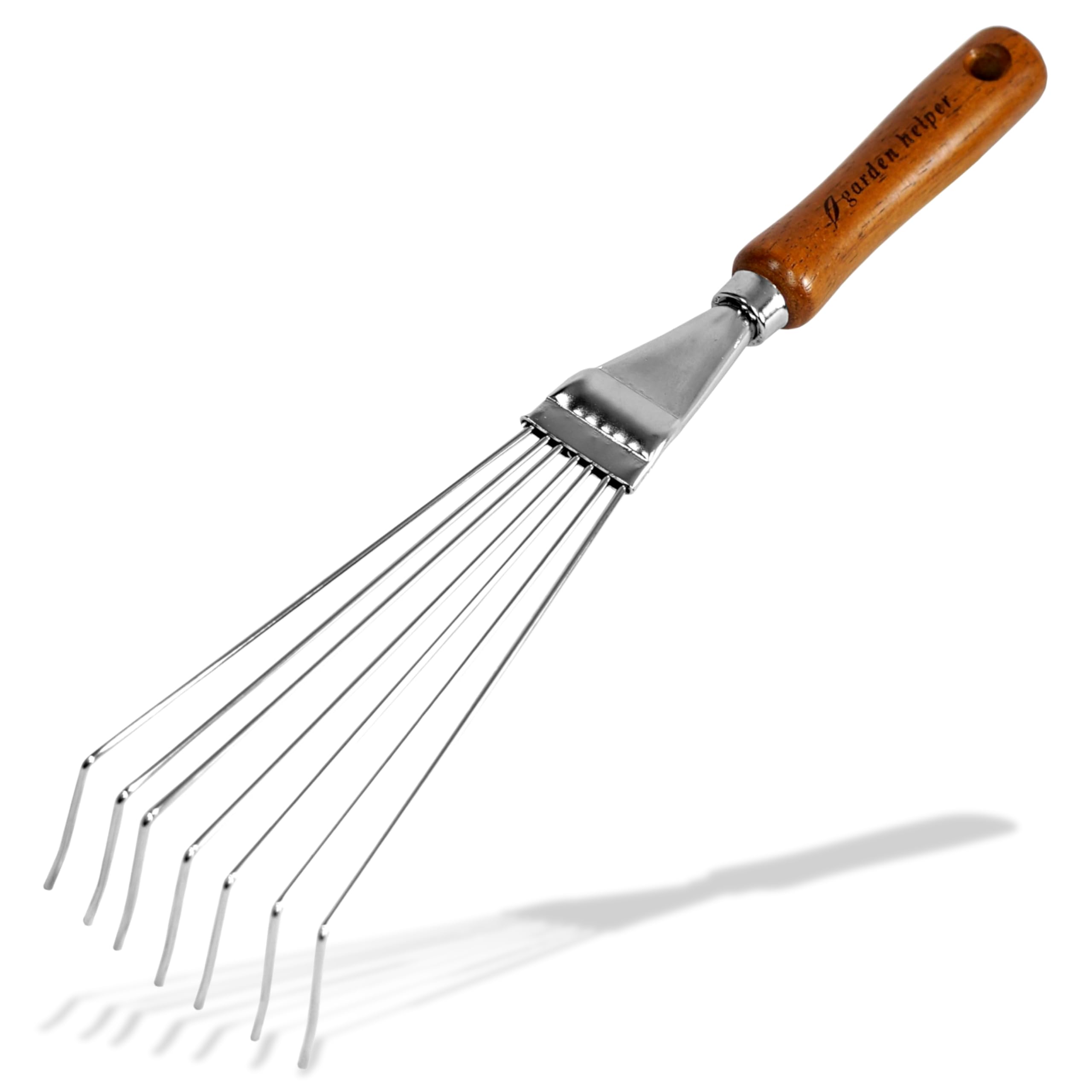 Garden Helper Japanese hand rake closeup steel blade for durable performance.