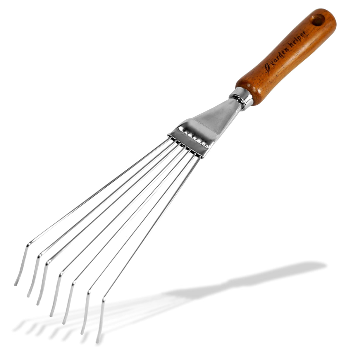 Garden Helper Japanese hand rake closeup steel blade for durable performance.