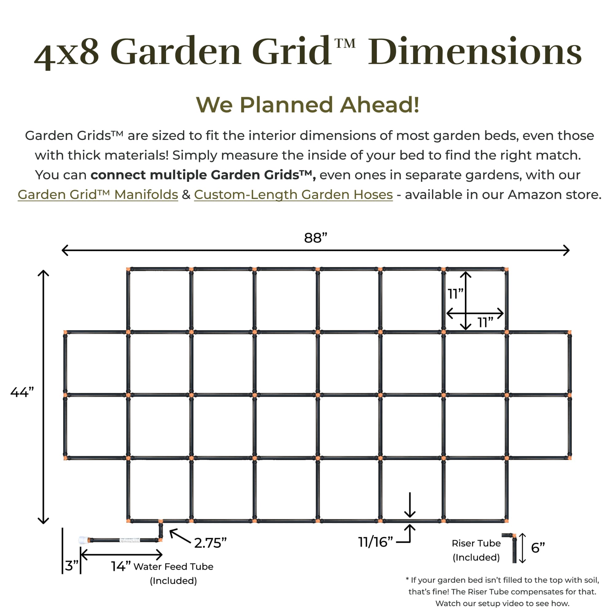 Garden In Minutes Garden Grid is hose-timer ready for automatic watering.