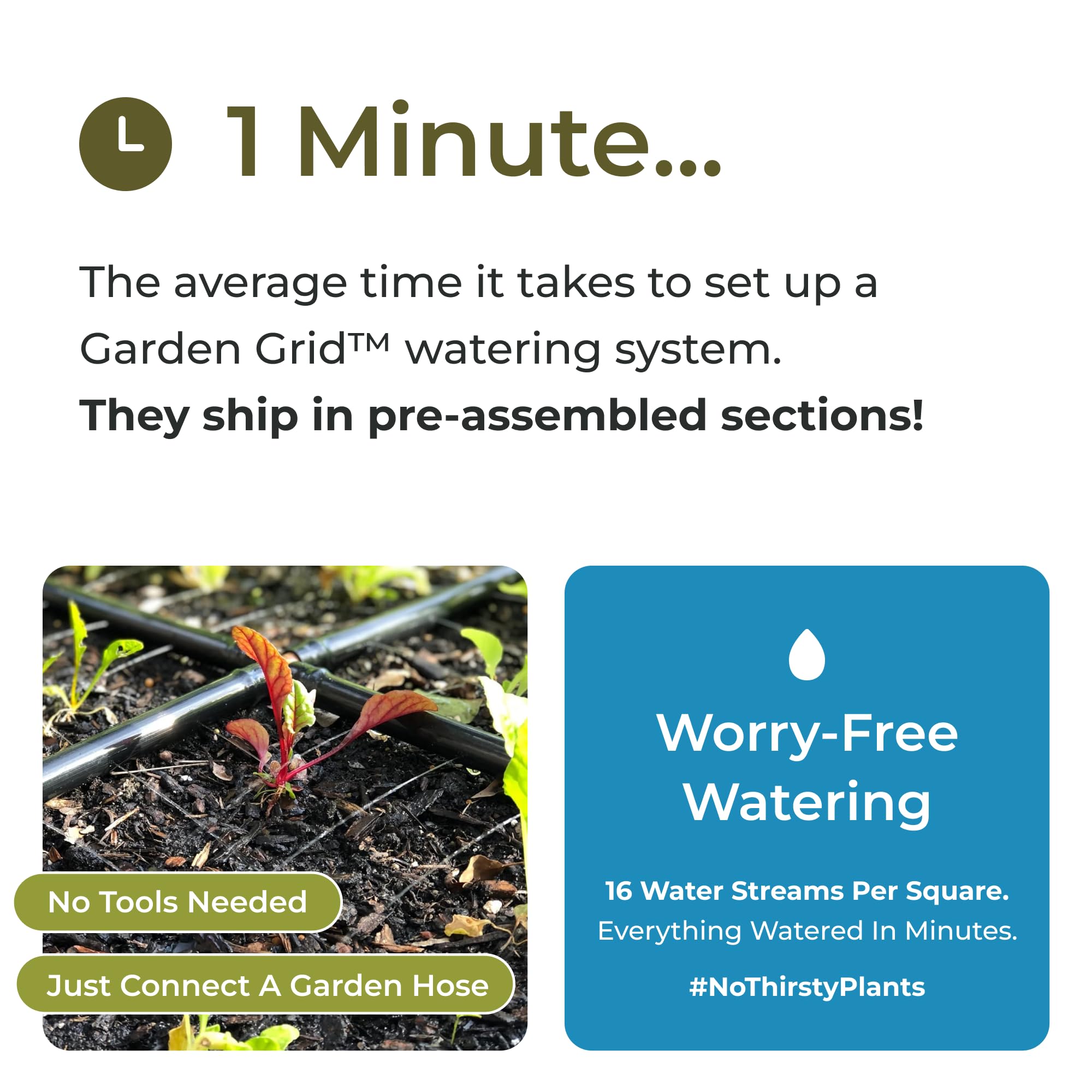Garden Grid covers a 4x4 bed with even watering across plants.