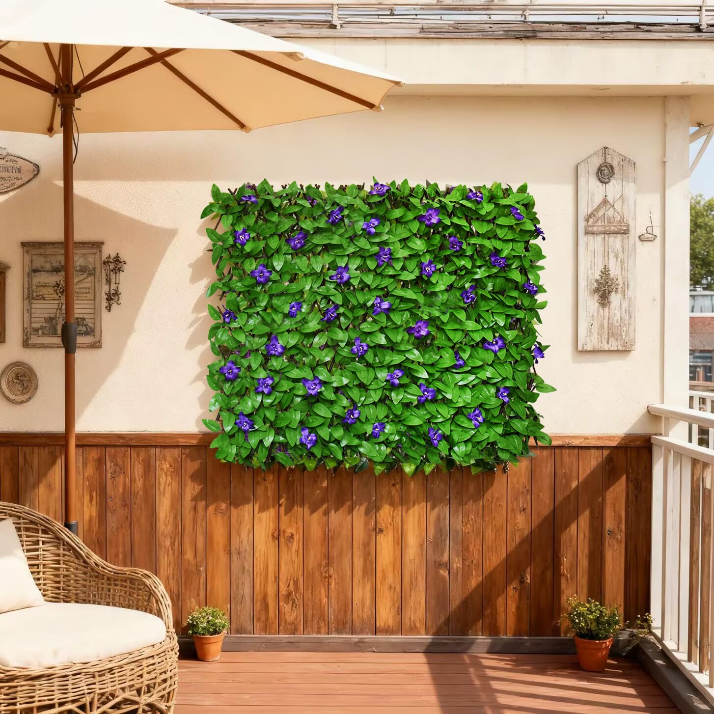 Garden Land privacy screen fully expanded shows 22x120 inch coverage.