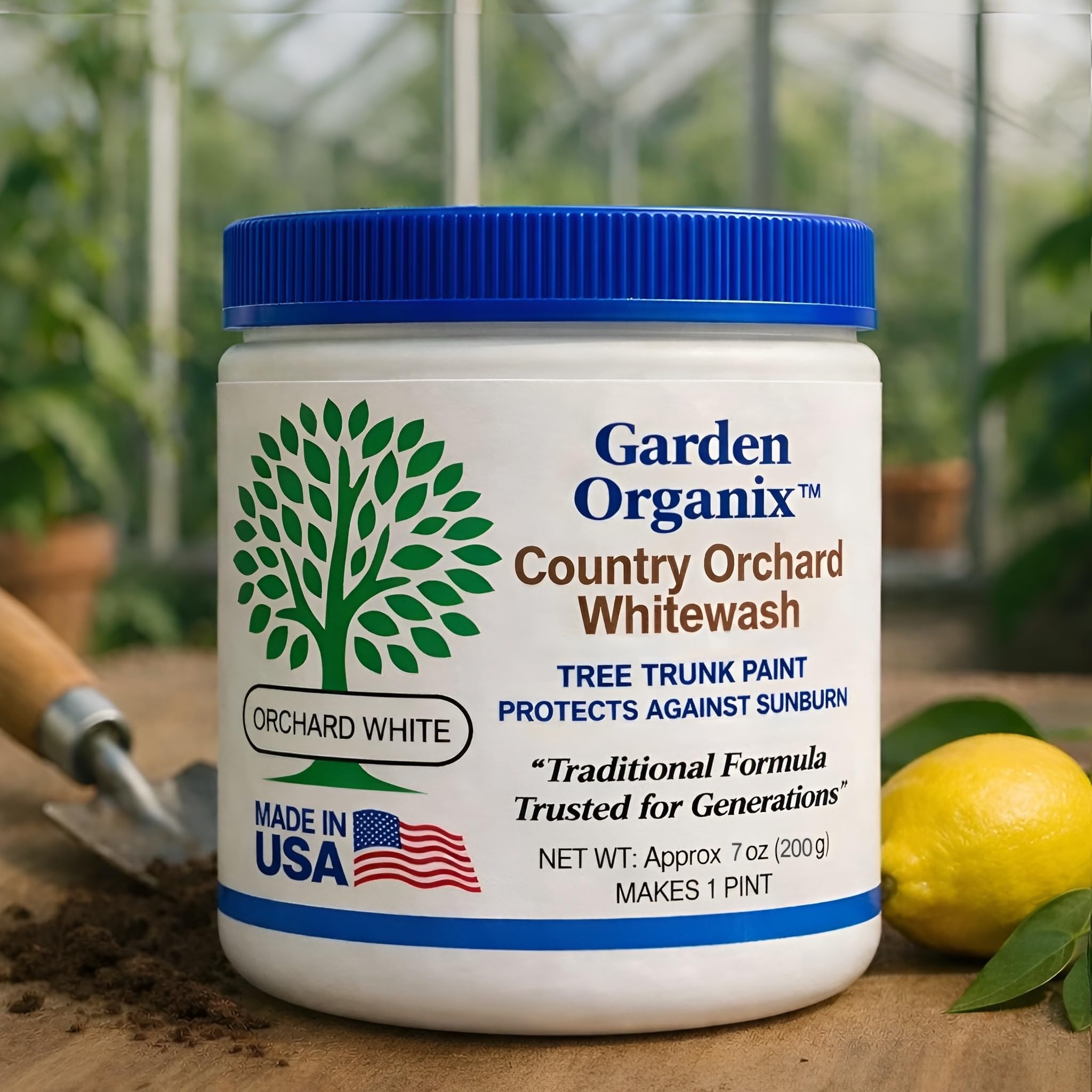 Garden Organix Country Orchard Whitewash Sun Shield brush on trunks for even coverage