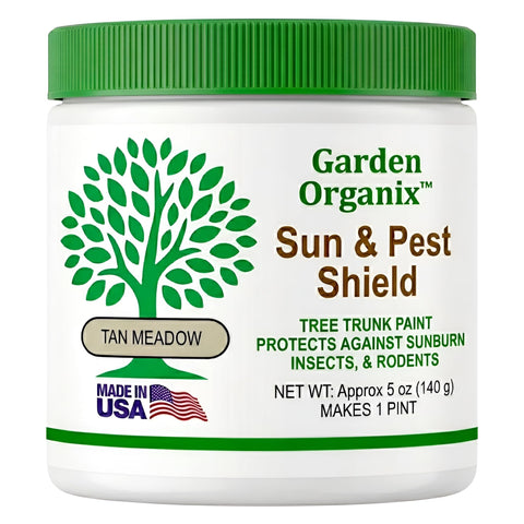 Garden Organix Sun and Pest Shield bottle for ready tree protection and easy application.