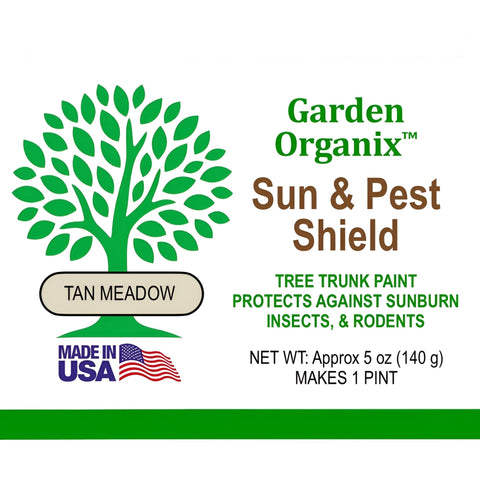 Garden Organix Sun and Pest Shield bark protection on a young sapling.