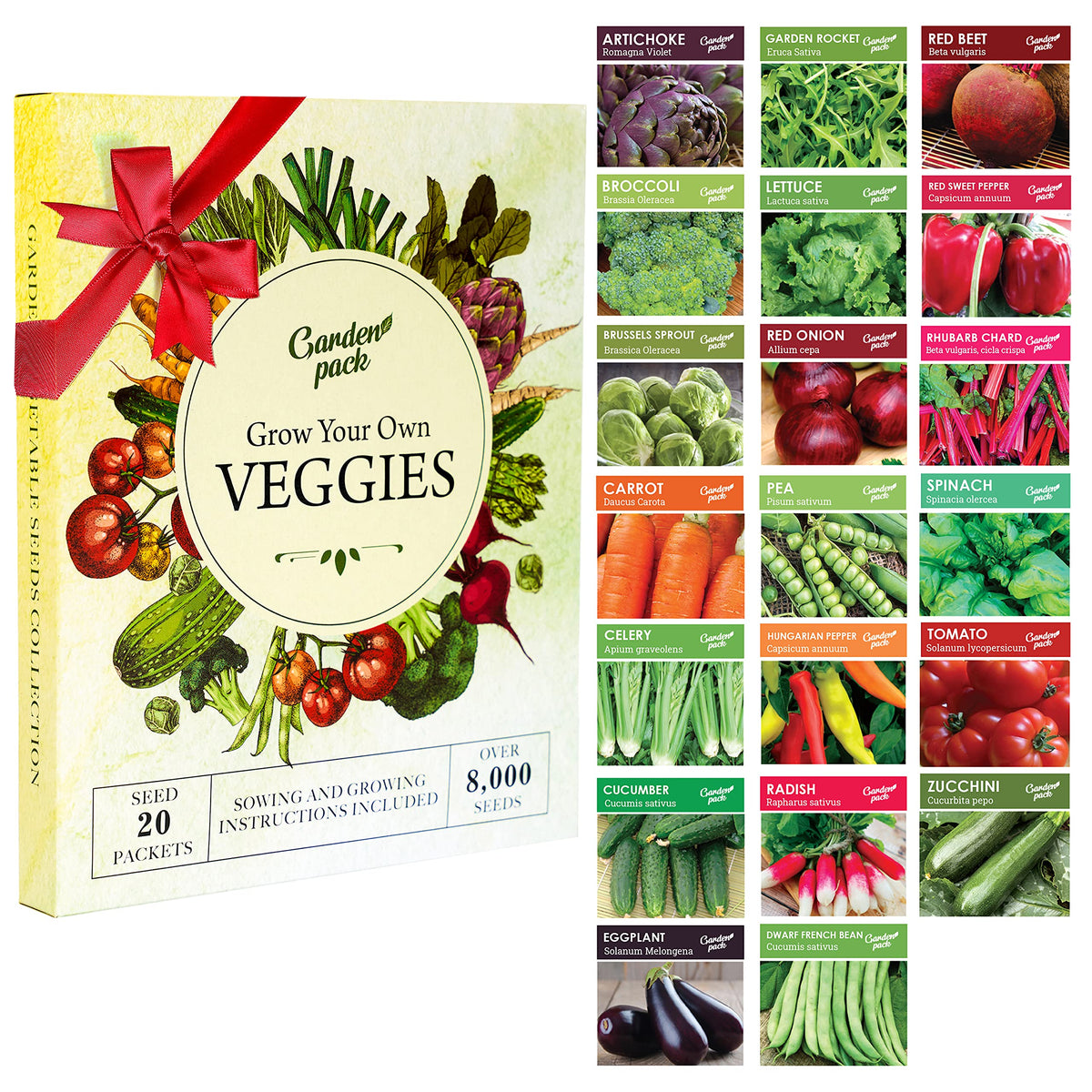 Garden Pack 20 varieties seed packets for a diverse home vegetable garden.