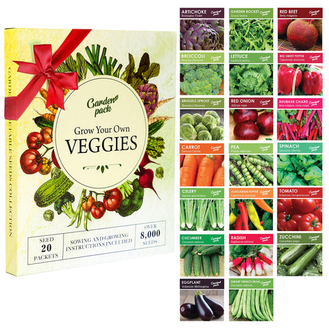 Garden Pack 20 varieties seed packets for a diverse home vegetable garden.