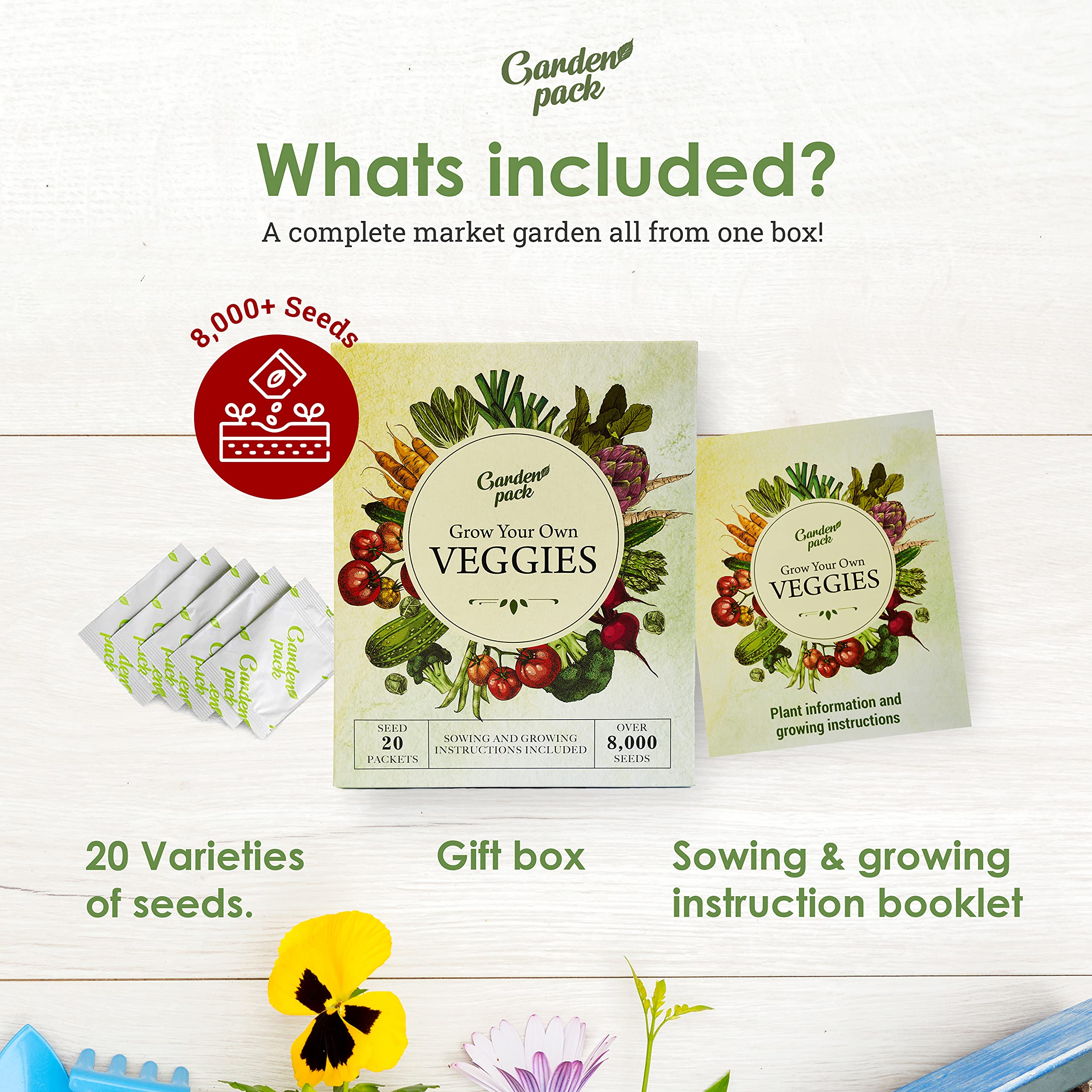 Garden Pack heirloom seeds with 8,000-plus seeds support a robust home harvest.