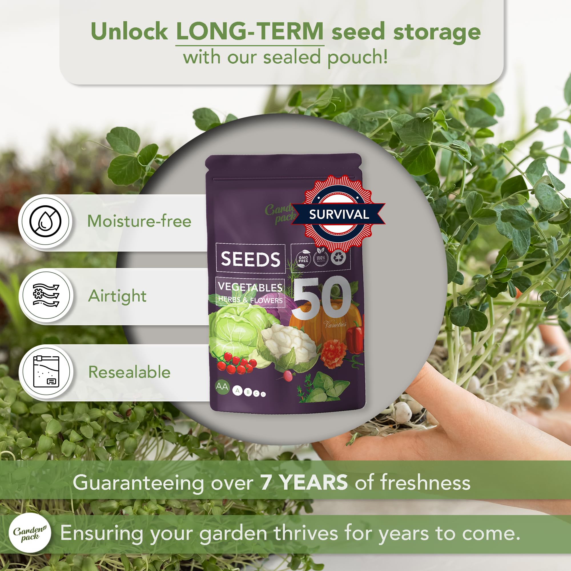Garden Pack Heirloom Seeds Count offers broad selection.