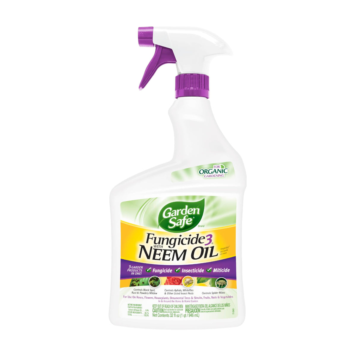 Garden Safe Fungicide3 bottle with Neem Oil for organic pest control.
