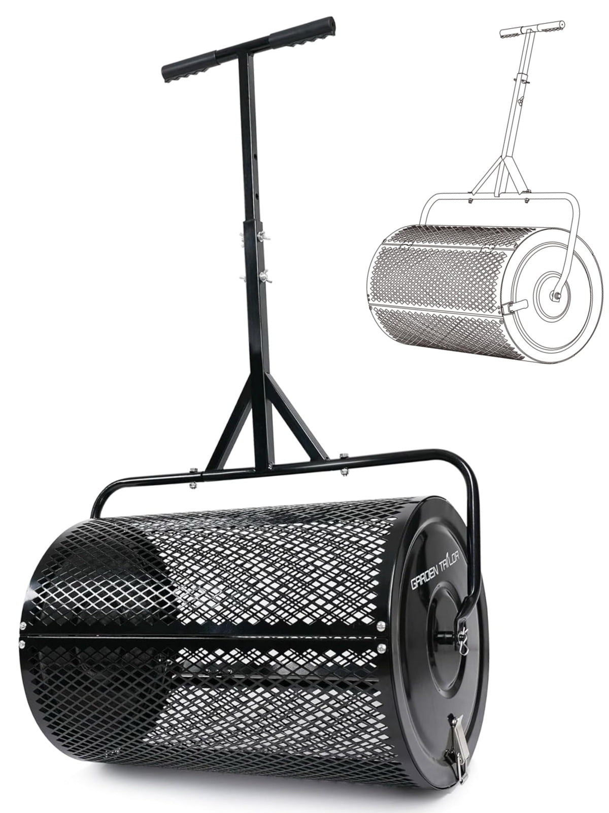 Garden Tailor compost spreader 24-inch in action distributing topsoil evenly
