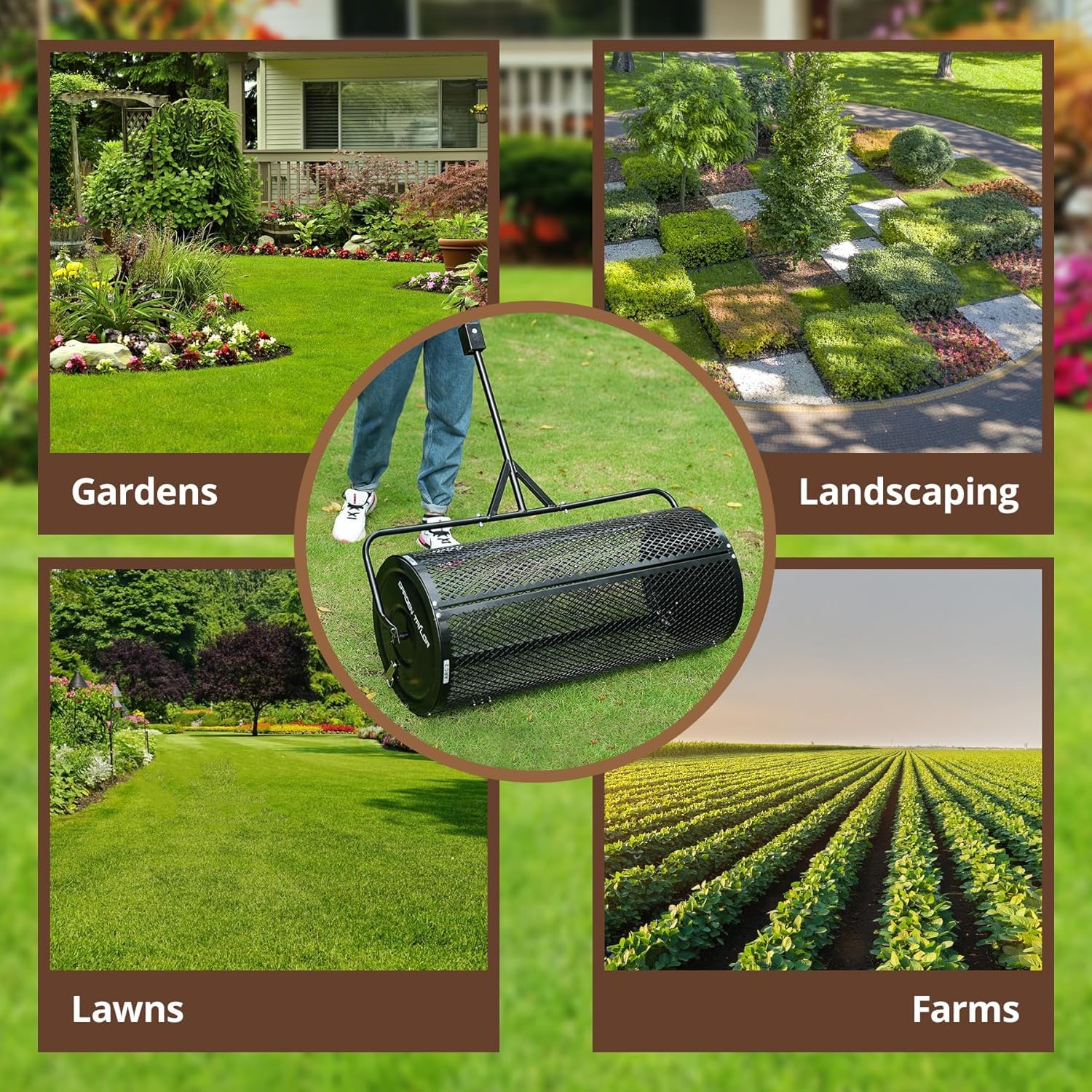 Garden Tailor compost spreader 44-inch assembly shows quick 15-minute setup.