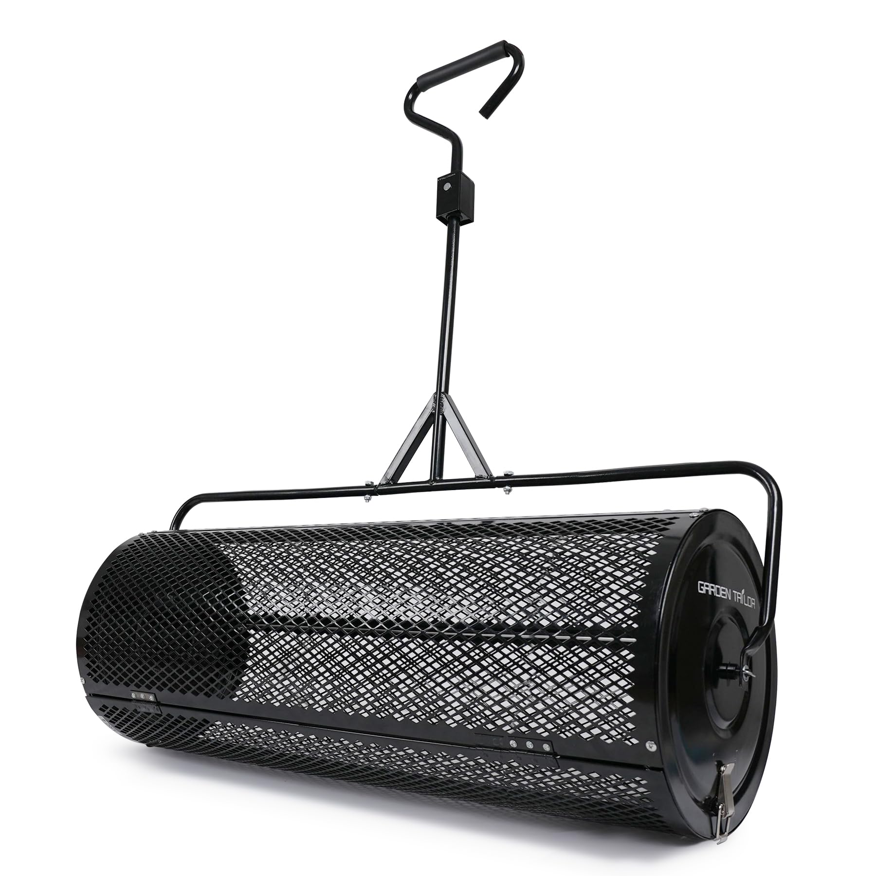 Garden Tailor compost spreader 44-inch basket distributes compost evenly for uniform lawn topdressing.