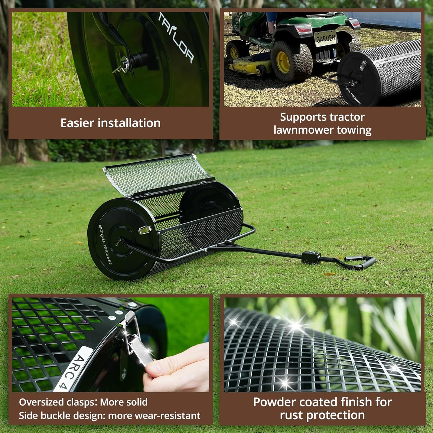 Garden Tailor compost spreader 44-inch handle improves control and flexibility during application.