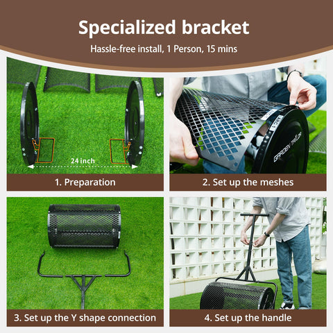 Garden Tailor lawn spreader mesh basket in use shredding clumps for even coverage