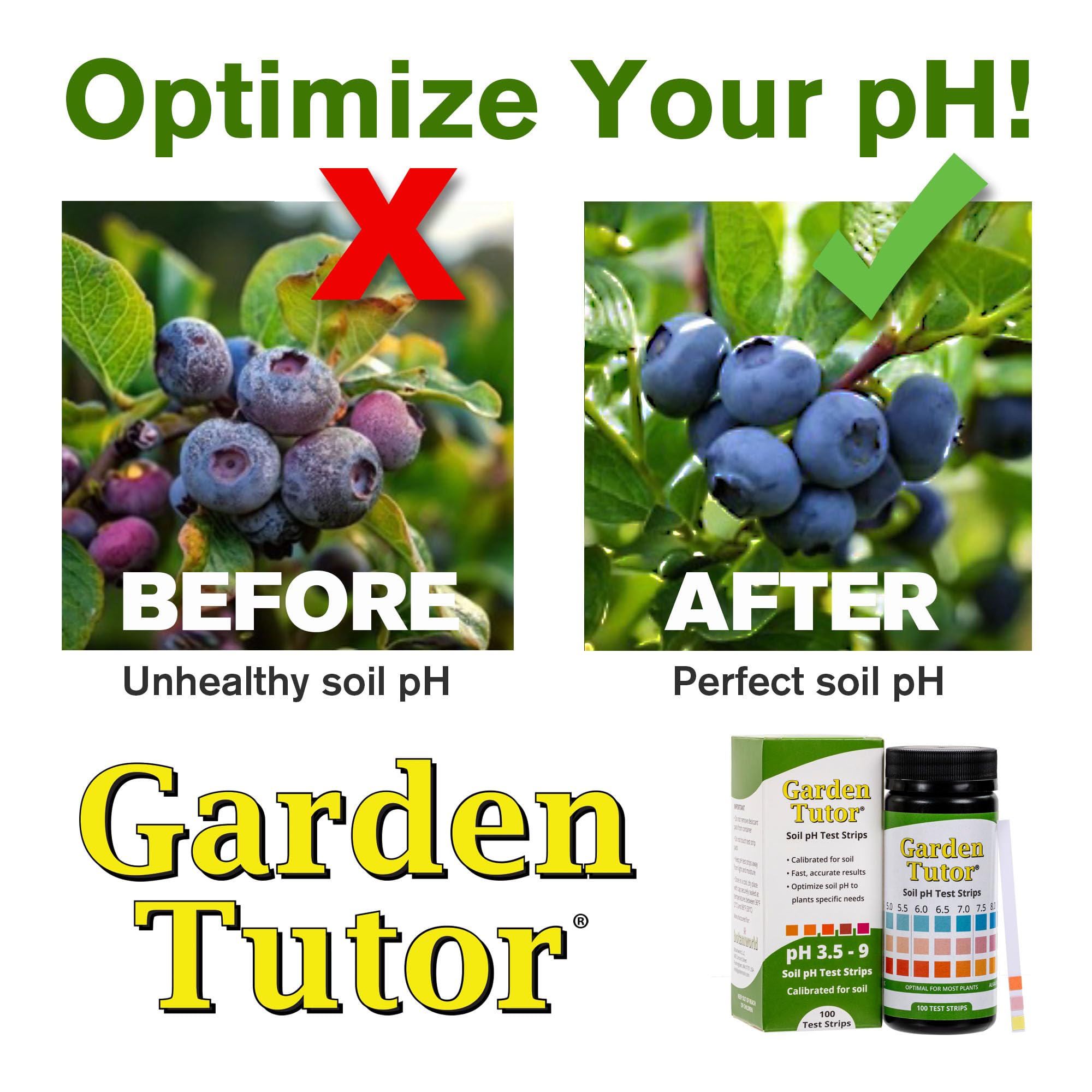Garden Tutor pH range 3.5 to 9 color-testing visuals