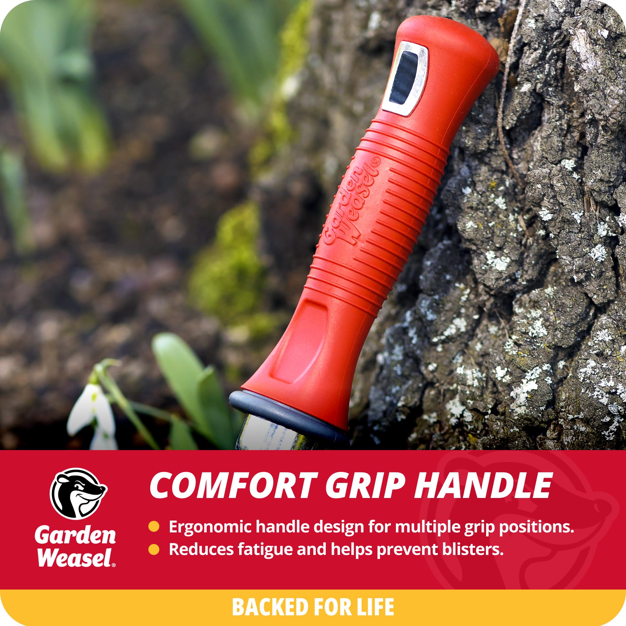 Garden Weasel cultivator with double-pronged design for soil aeration.
