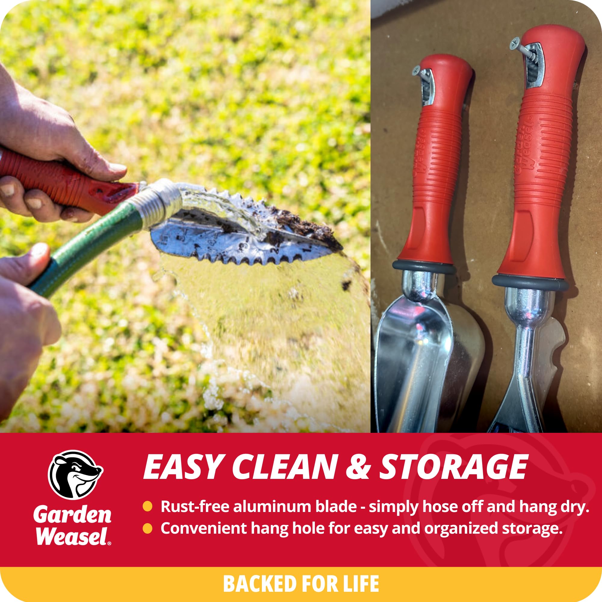 Garden Weasel tool's durable metal construction supports years of use.