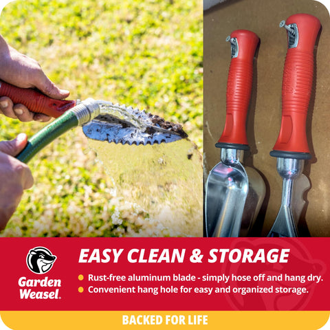 Garden Weasel tool's durable metal construction supports years of use.