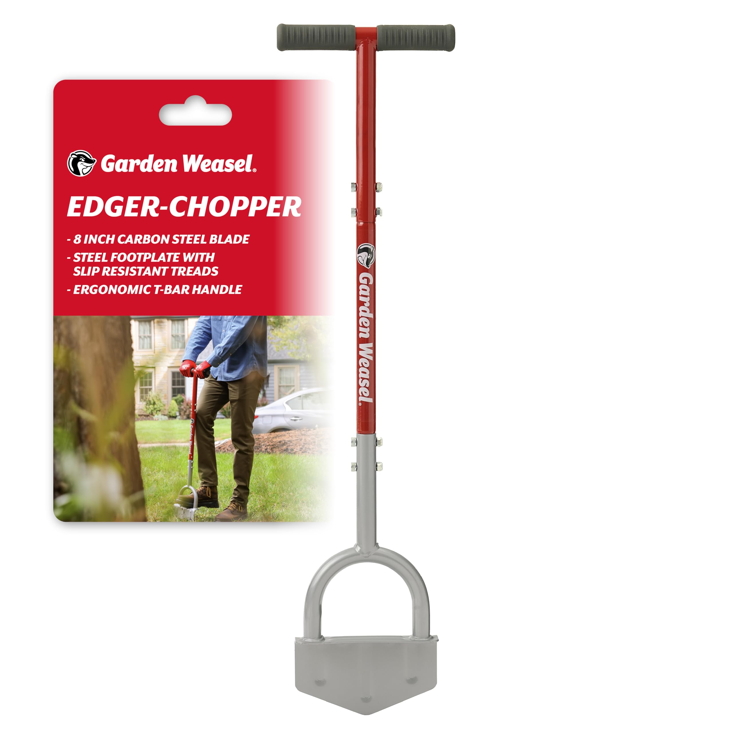 Garden Weasel Edger-Chopper assembly view showing easy-to-assemble pieces