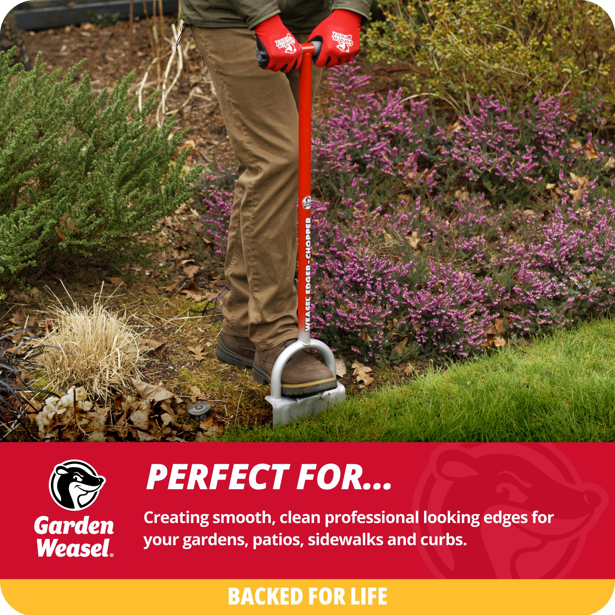 Garden Weasel Edger-Chopper edging-blade enabling effortless ground penetration.
