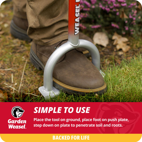 Garden Weasel Edger-Chopper wide-footplate reduces strain during edging.