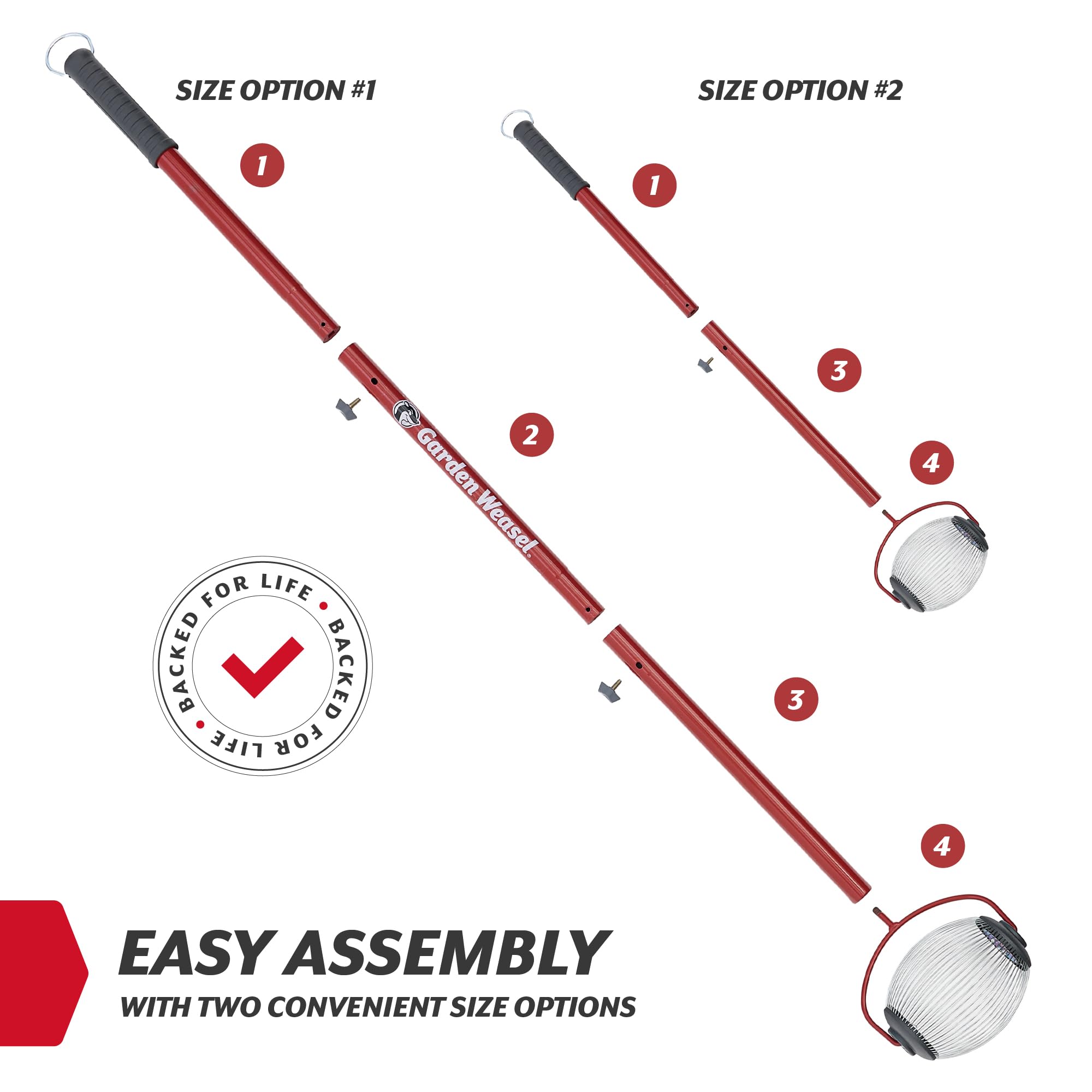 Garden Weasel ergonomic rubber handle provides comfortable grip during cleanup.
