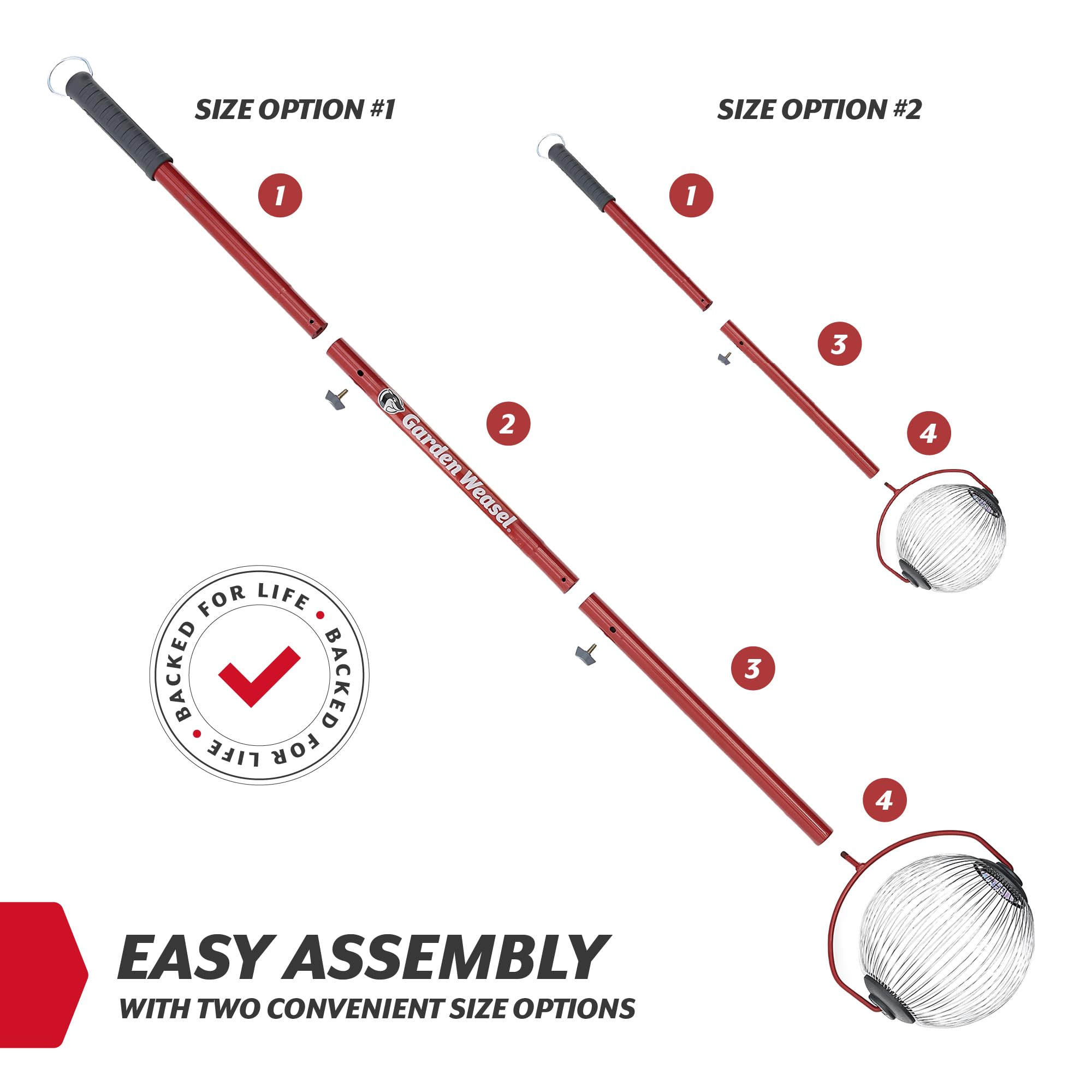 Garden Weasel ergonomic rubber handle minimizes hand fatigue during yard cleanup.