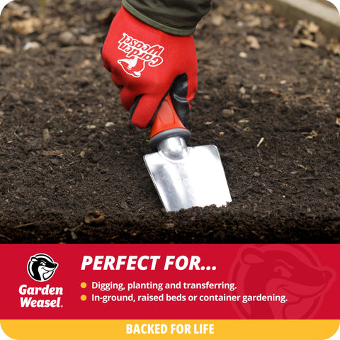 Garden Weasel Garden Trowel for planting, transferring plants with minimal soil loss.
