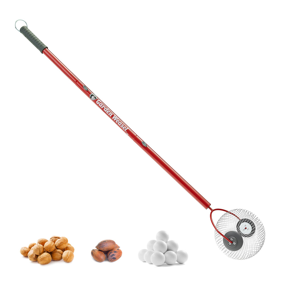 Garden Weasel medium nut gatherer roller collecting pecans with a smooth, efficient roll.