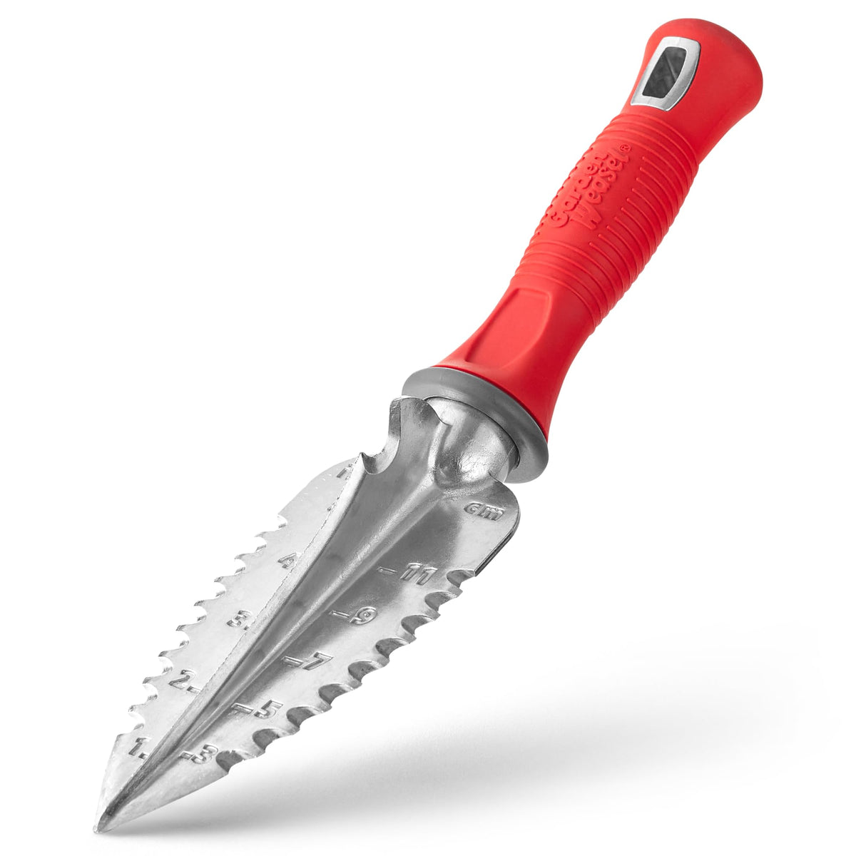 Garden Weasel multi-use transplanter digs precise planting holes for seedlings.