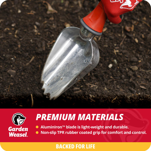 Garden Weasel Potting Scoop durable materials ensure long-lasting garden use.