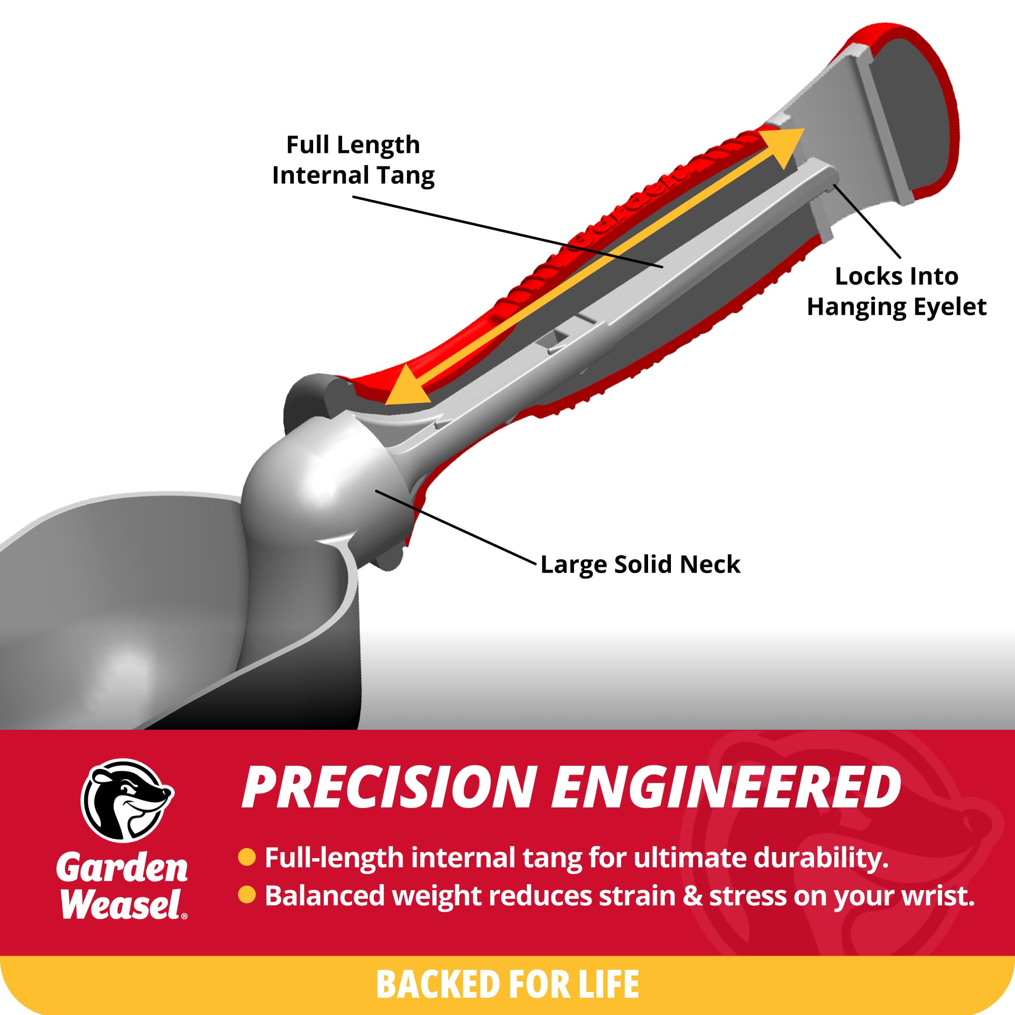 Garden Weasel Potting Scoop lifetime guarantee supports worry-free gardening.