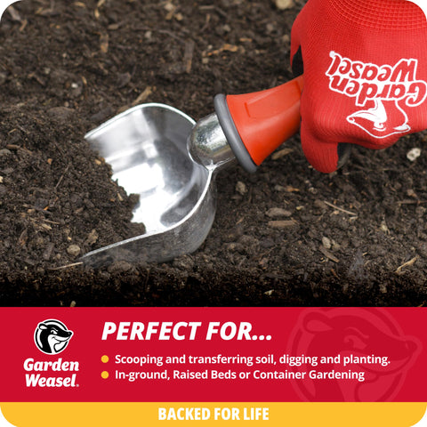 Garden Weasel Potting Scoop serrated tip opens bags and cuts roots.
